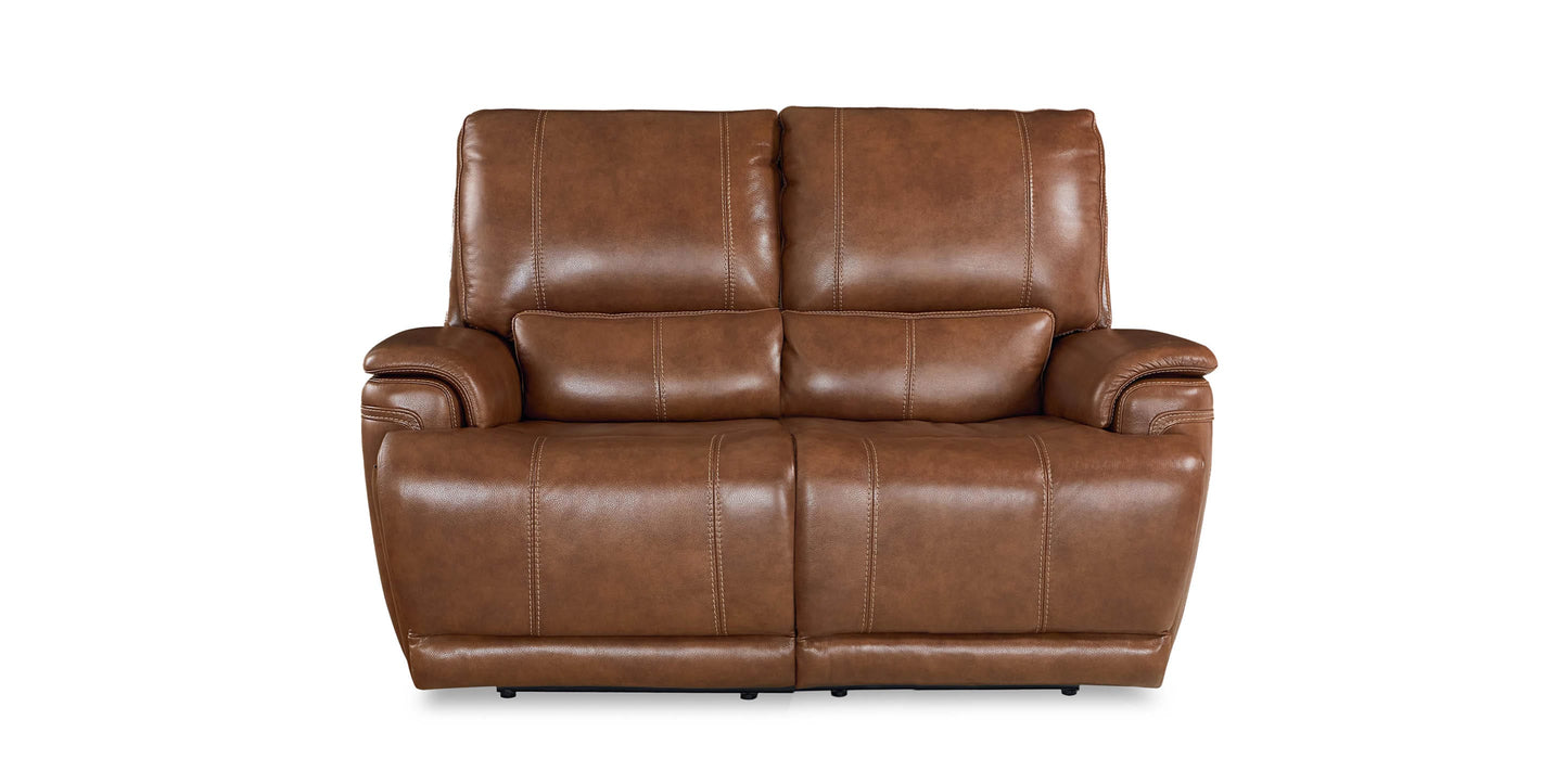 Bassett Club Level Burlington Leather Power Reclining Loveseat — Burlington Umber