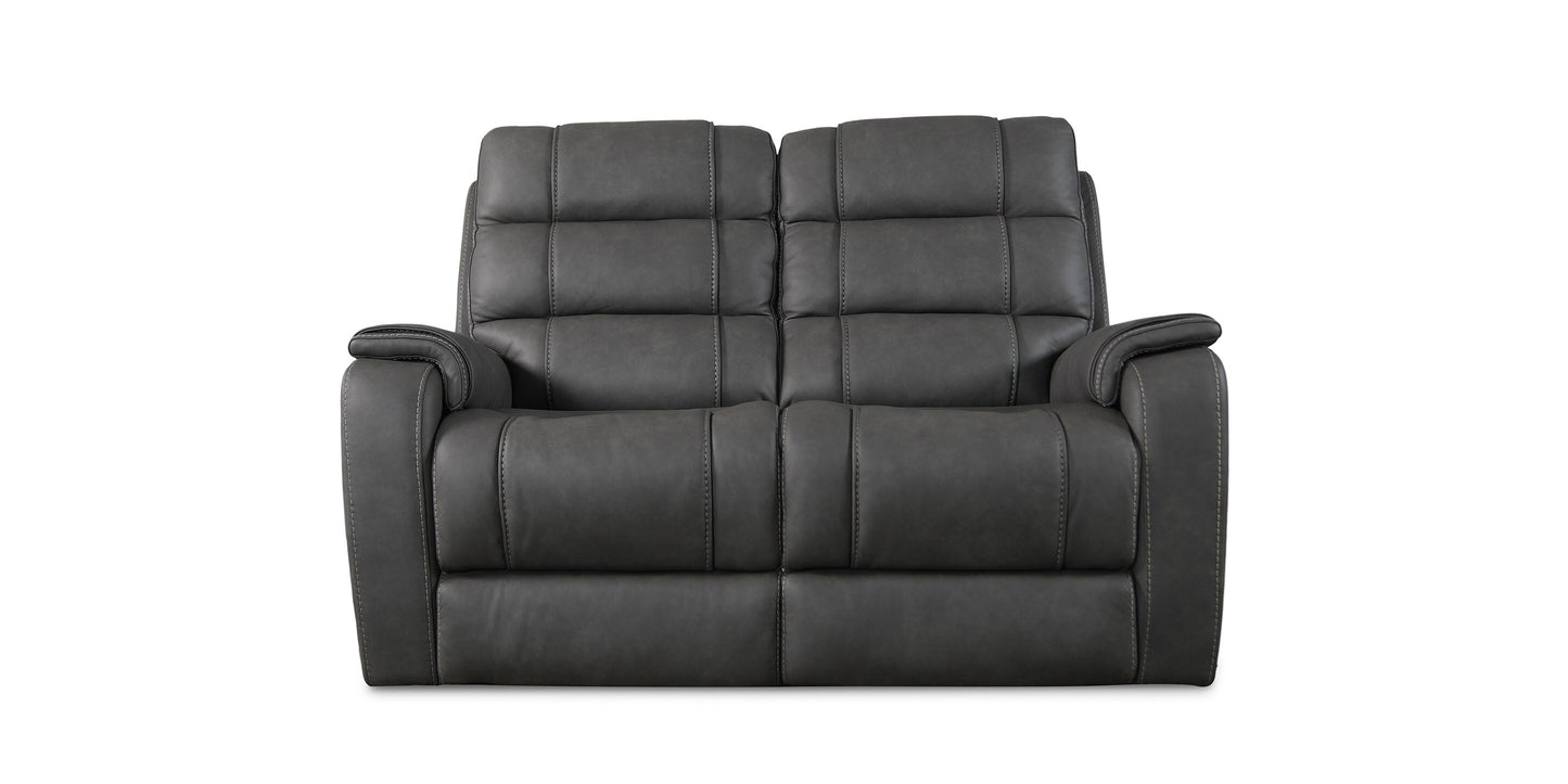 Bassett Club Level Wendell Leather Power Reclining Loveseat — Wendell Gunmetal