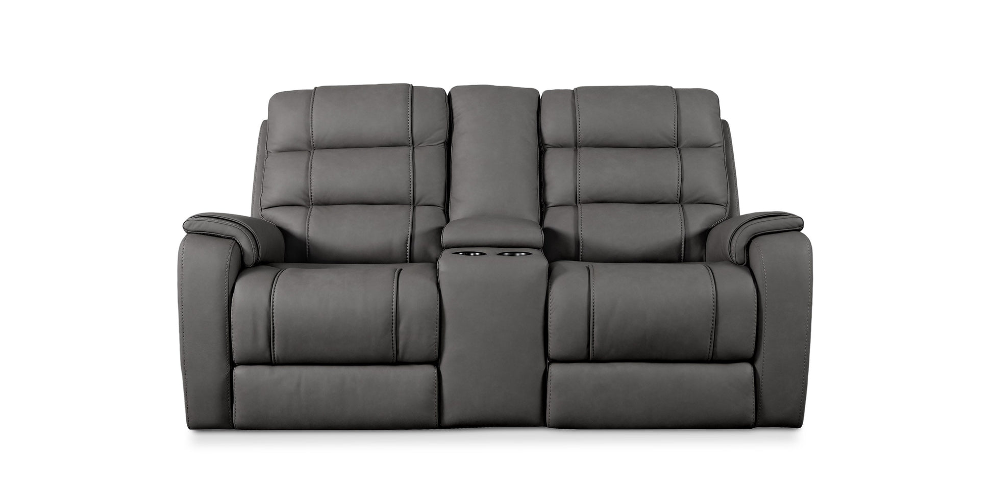 Bassett Club Level Wendell Leather Power Reclining Loveseat with Center Console — Wendell Gunmetal