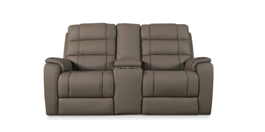 Bassett Club Level Wendell Leather Power Reclining Loveseat with Center Console — Wendell Dust