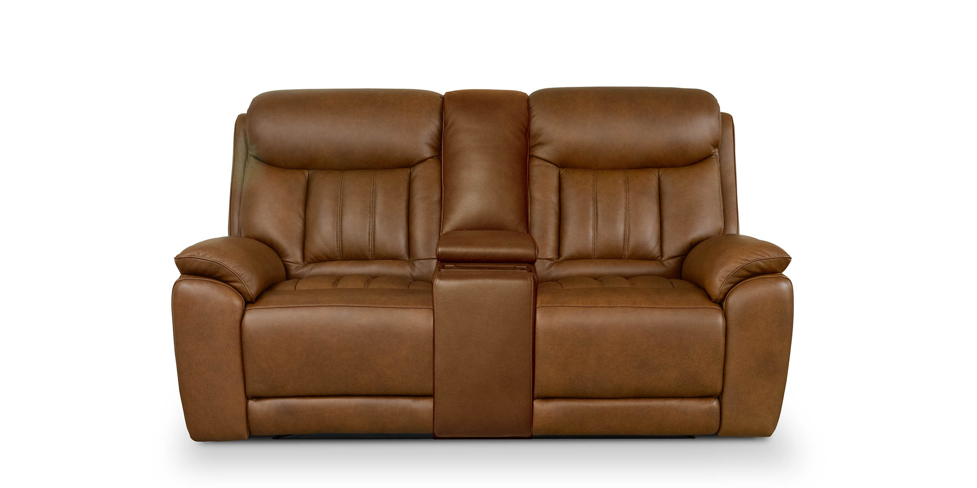 Bassett Club Level Benson Leather Power Reclining Loveseat with Center Console — Benson Tuscan Cafe