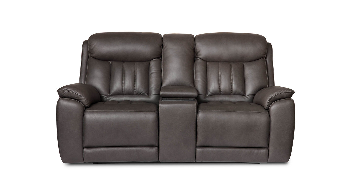 Bassett Club Level Benson Leather Power Reclining Loveseat with Center Console — Benson Tuscan Gunmetal