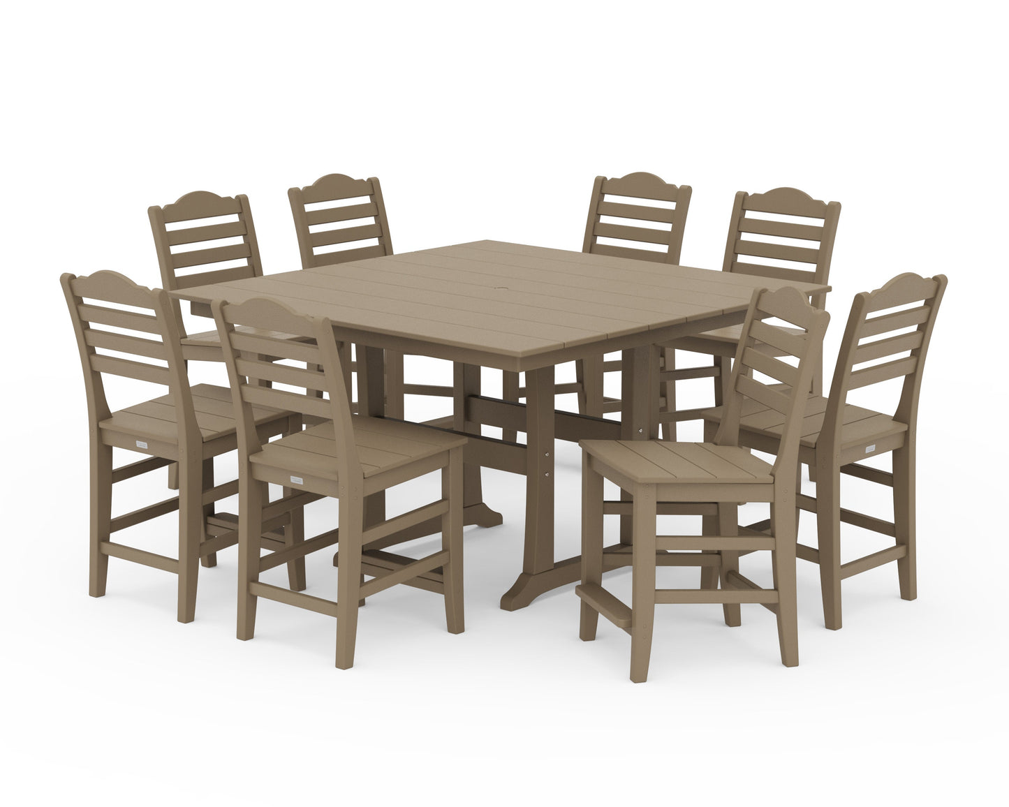 POLYWOOD Savannah Side Chair 9-Piece Square Farmhouse Counter Set with Trestle Legs — Vintage Sahara