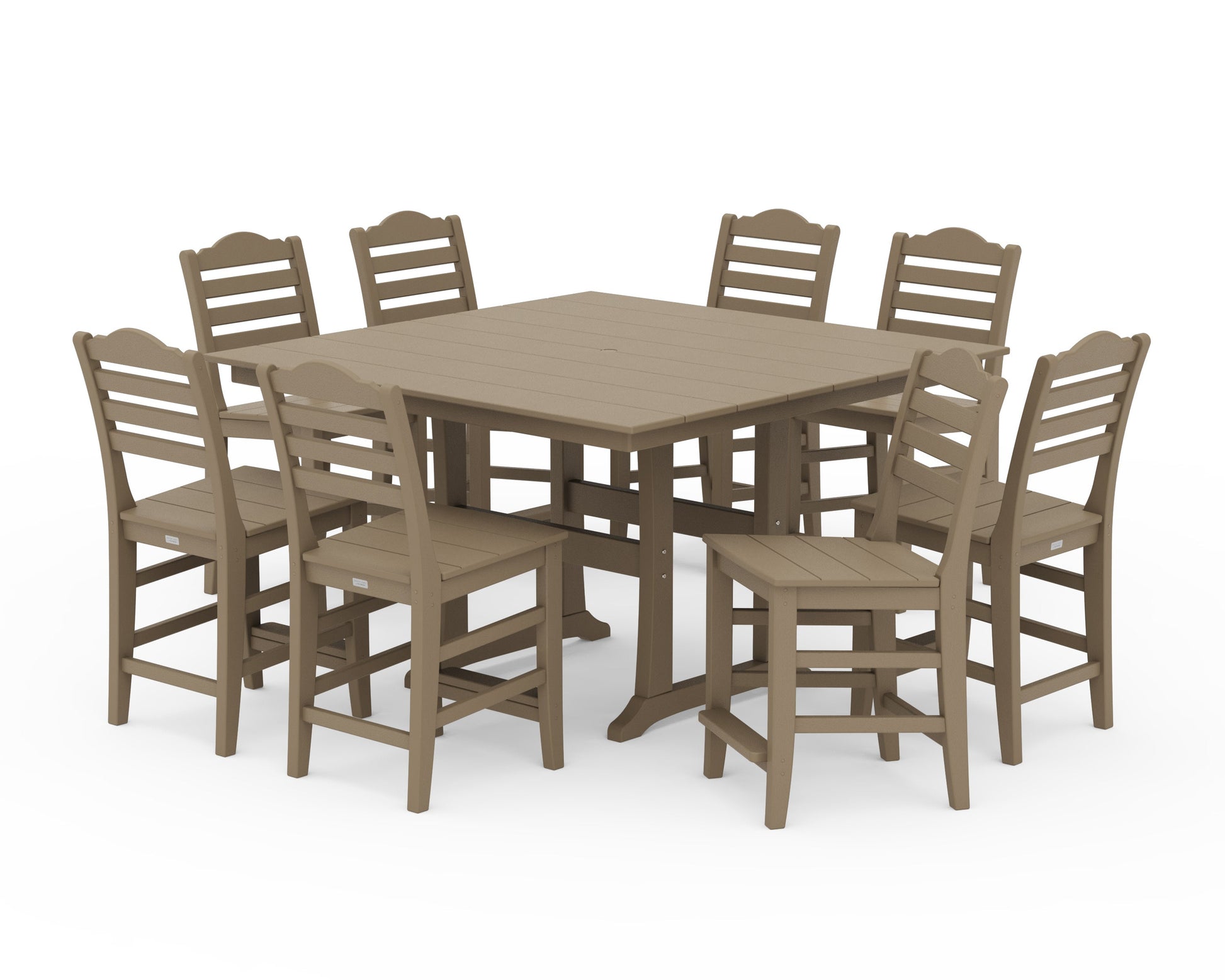 POLYWOOD Savannah Side Chair 9-Piece Square Farmhouse Counter Set with Trestle Legs — Vintage Sahara