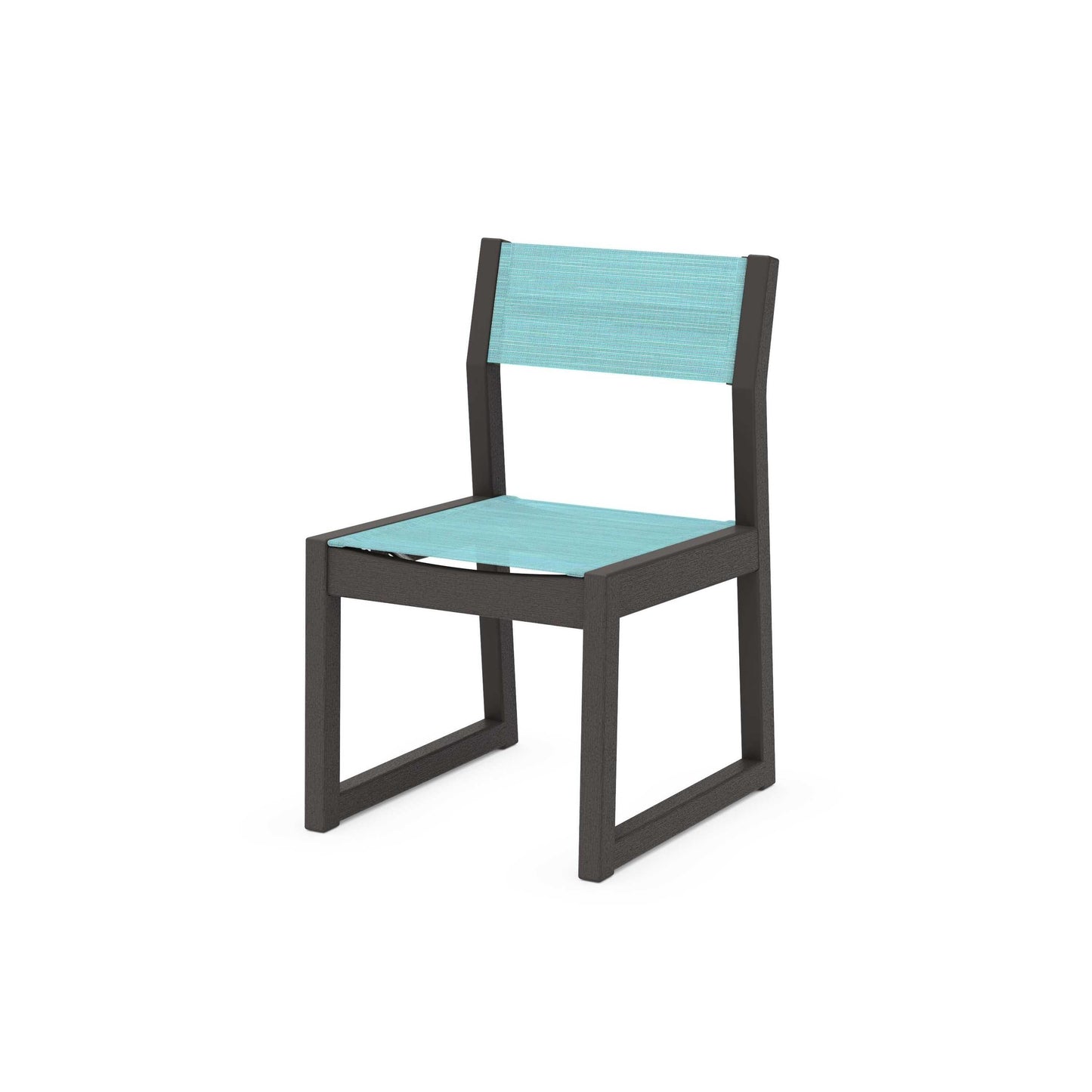 POLYWOOD EDGE Sling Dining Side Chair — Vintage Coffee / Dupioni Aquamarine Sling
