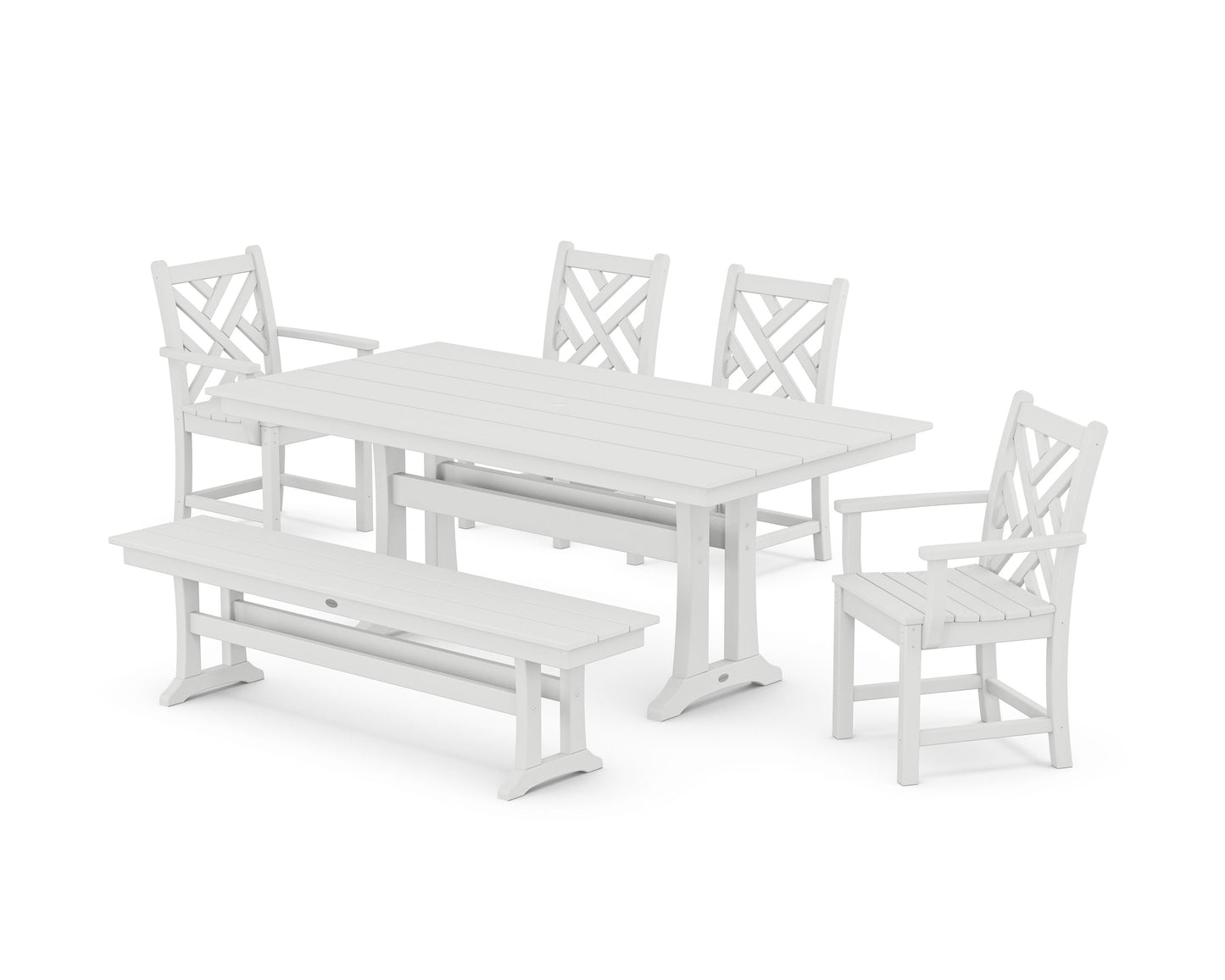 POLYWOOD Chippendale 6-Piece Farmhouse Dining Set With Trestle Legs — White