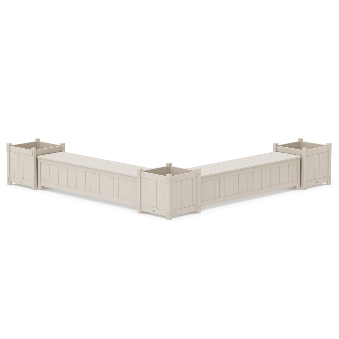 POLYWOOD 72" Vineyard L- Shaped Planter Storage Bench Corner Set- Large — Sand