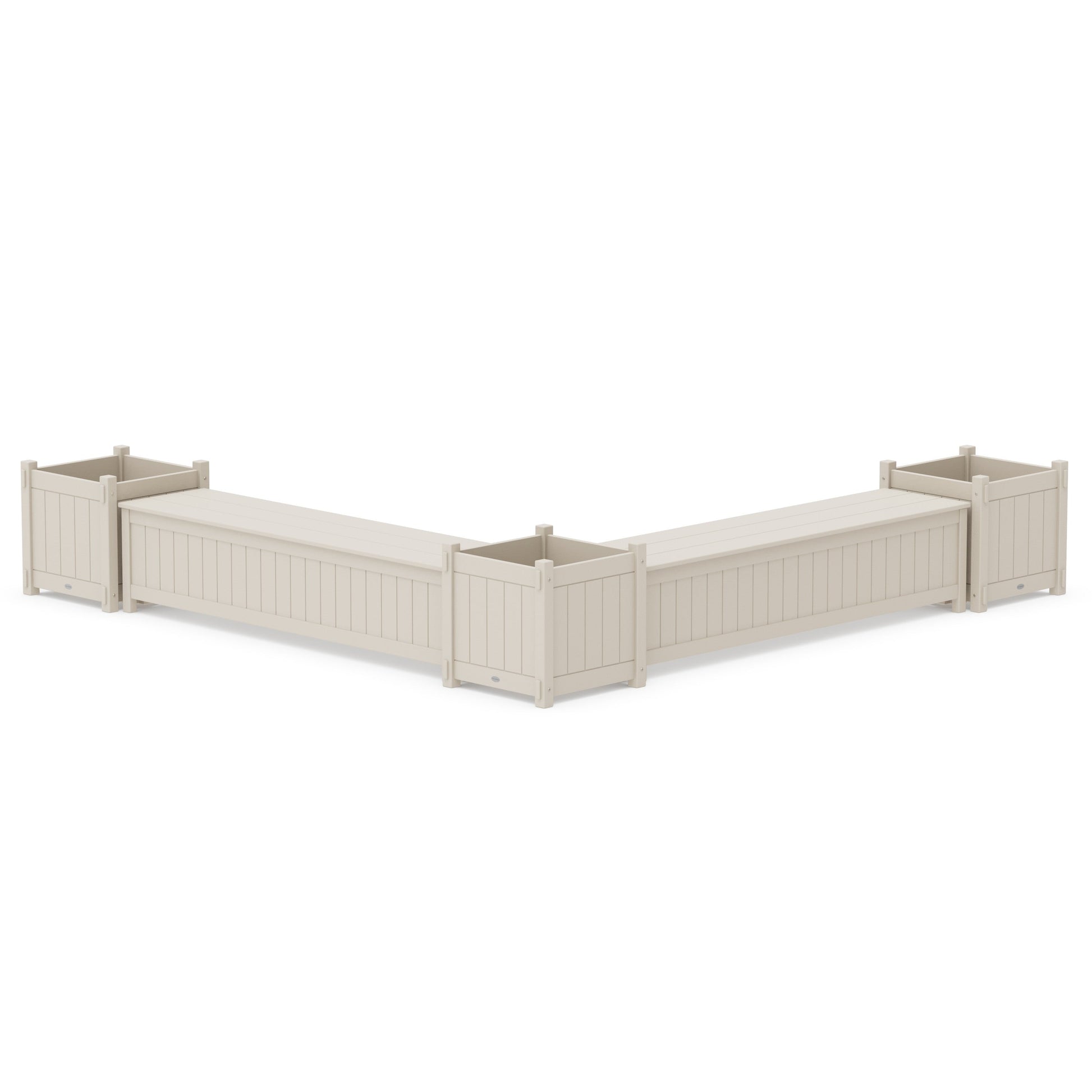 POLYWOOD 72" Vineyard L- Shaped Planter Storage Bench Corner Set- Large — Sand