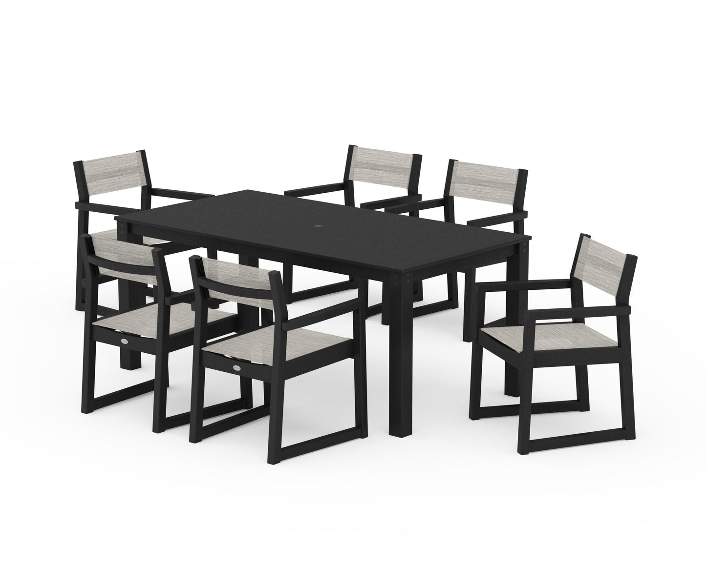 POLYWOOD EDGE Sling Arm Chair 7-Piece Parsons Dining Set — Black / Birch Sling