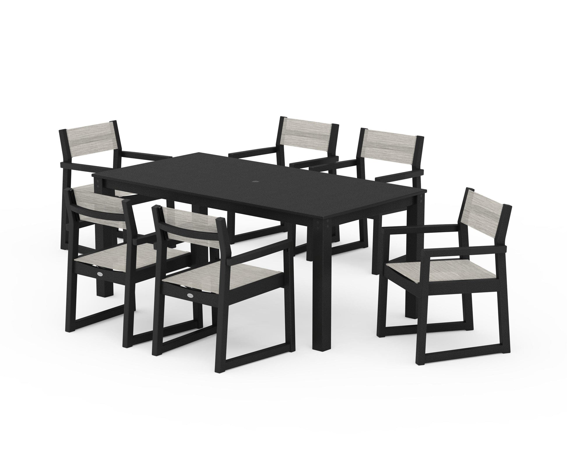 POLYWOOD EDGE Sling Arm Chair 7-Piece Parsons Dining Set — Black / Birch Sling