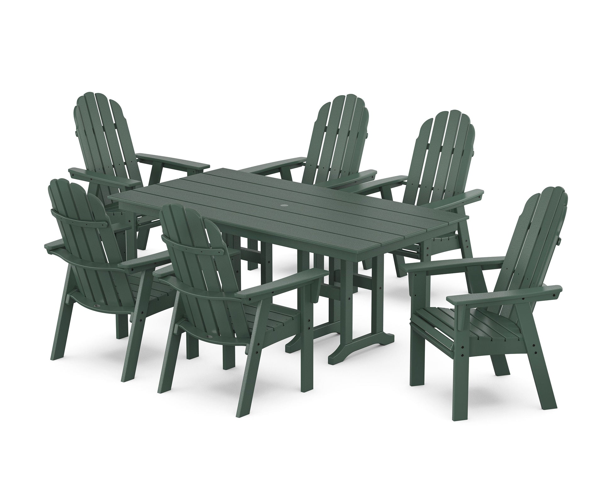 POLYWOOD Vineyard Curveback Adirondack Chair 7-Piece Farmhouse Dining Set — Green