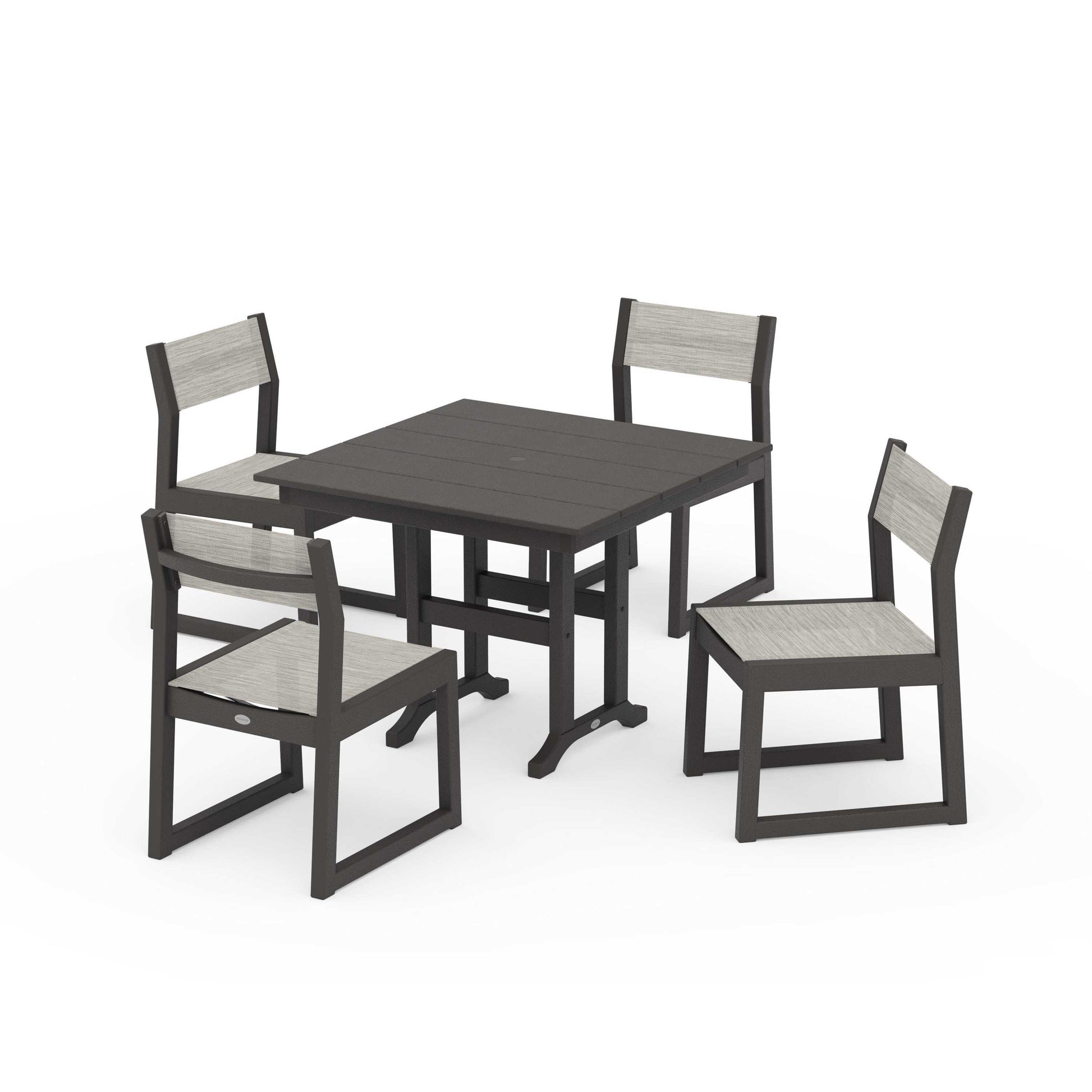 POLYWOOD EDGE Sling Side Chair 5-Piece Farmhouse Dining Set — Vintage Coffee / Birch Sling
