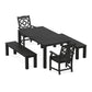 POLYWOOD Chinoiserie 5-Piece Parsons Dining Set with Benches — Black