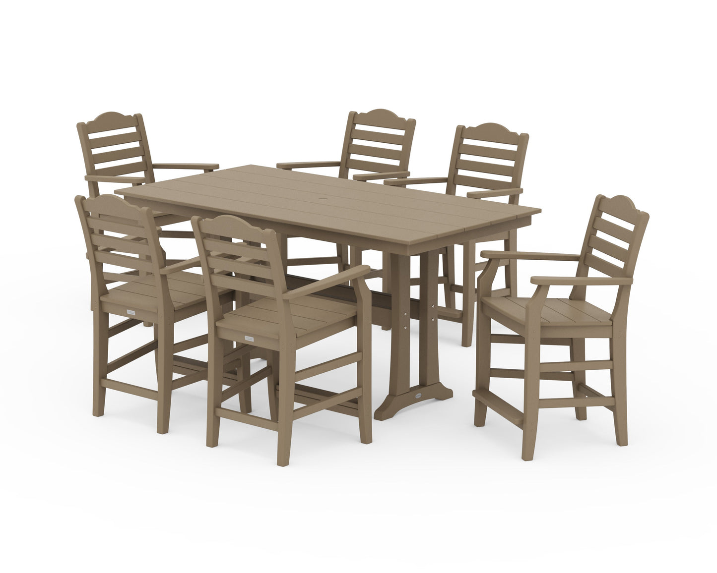POLYWOOD Savannah Arm Chair 7-Piece Farmhouse Counter Set with Trestle Legs — Vintage Sahara