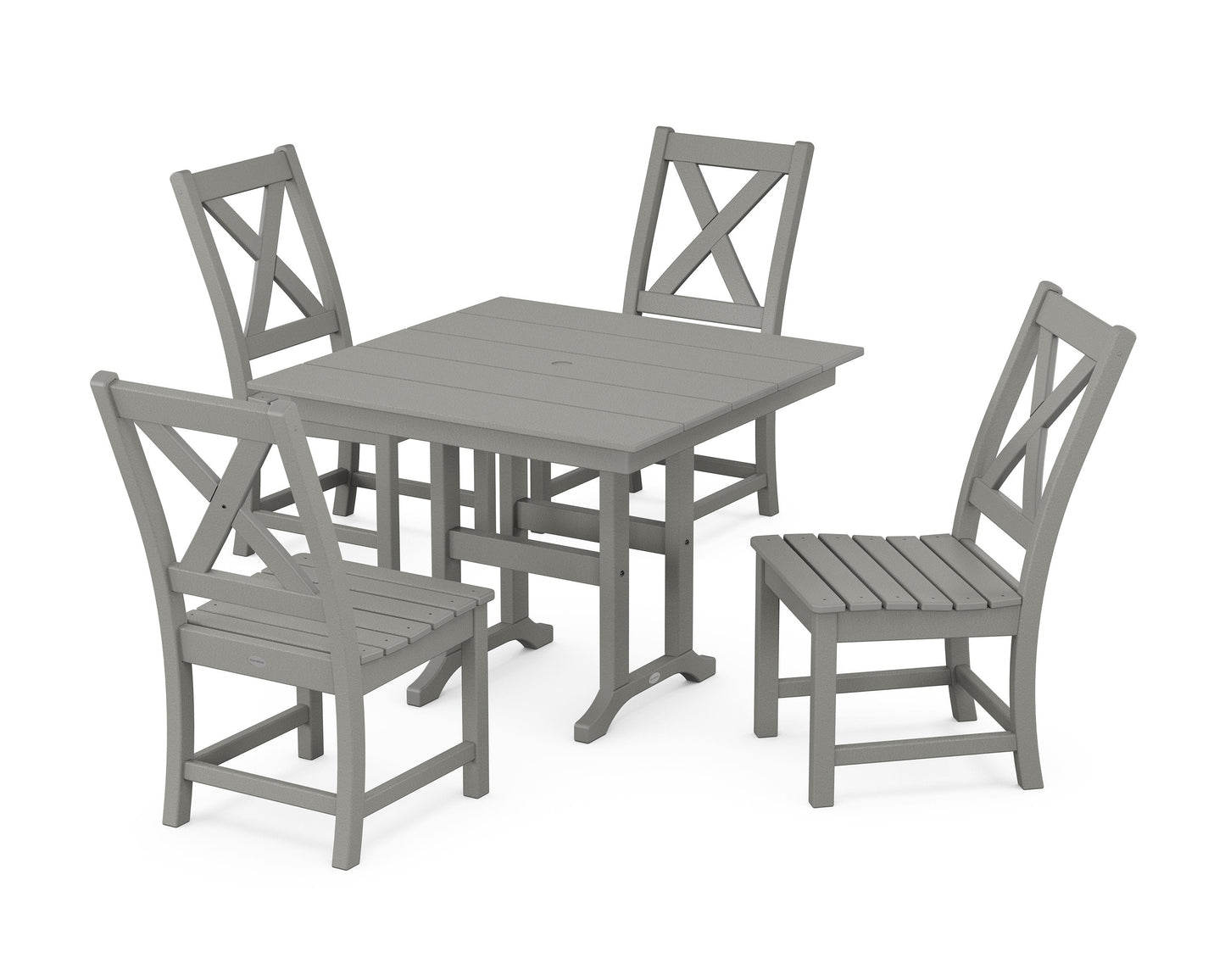 POLYWOOD Braxton Side Chair 5-Piece Farmhouse Dining Set — Slate Grey