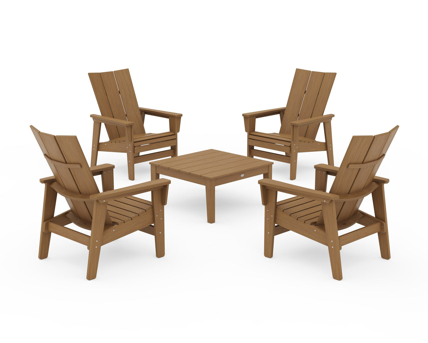 POLYWOOD 5-Piece Modern Grand Upright Adirondack Chair Conversation Group — Natural