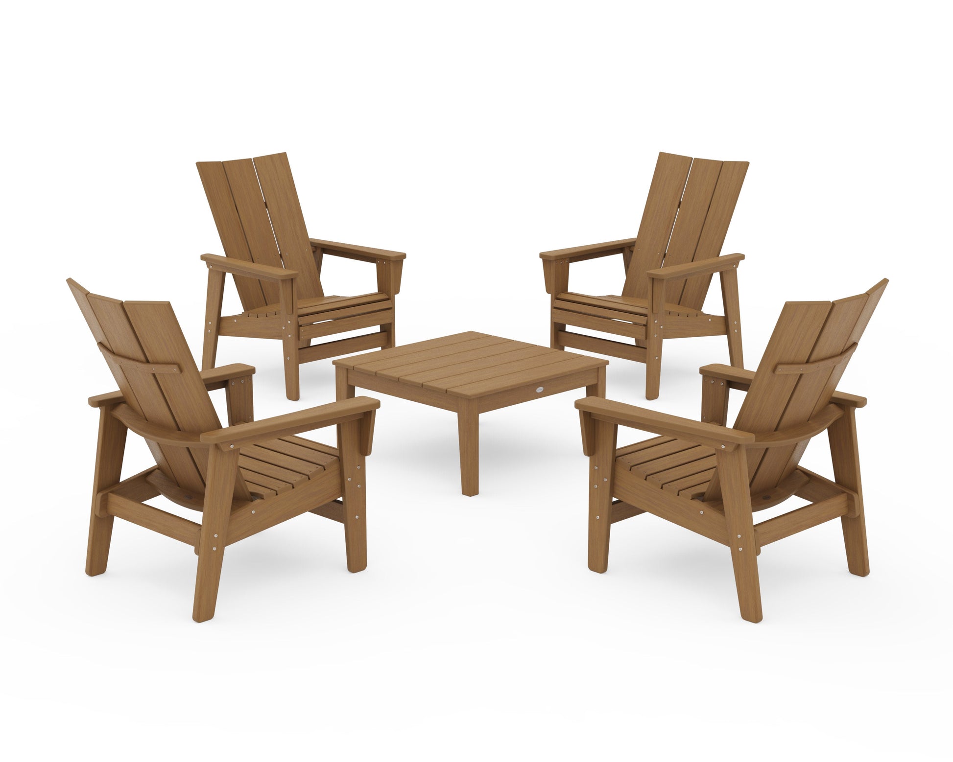 POLYWOOD 5-Piece Modern Grand Upright Adirondack Chair Conversation Group — Natural
