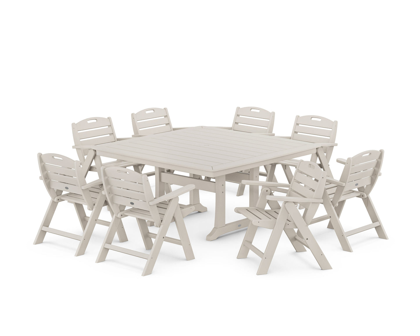 POLYWOOD Nautical Lowback 9-Piece Square Dining Set with Trestle Legs — Sand