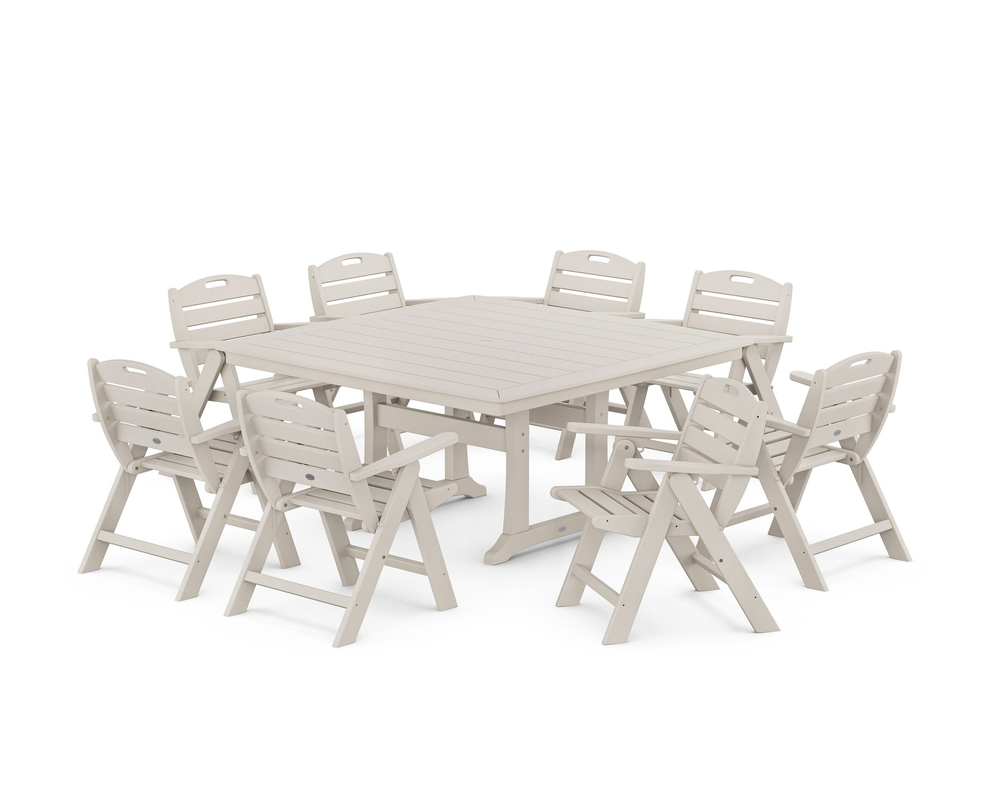POLYWOOD Nautical Lowback 9-Piece Square Dining Set with Trestle Legs — Sand