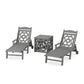 POLYWOOD Chinoiserie 3-Piece Chaise Set with Umbrella Stand Accent Table — Slate Grey