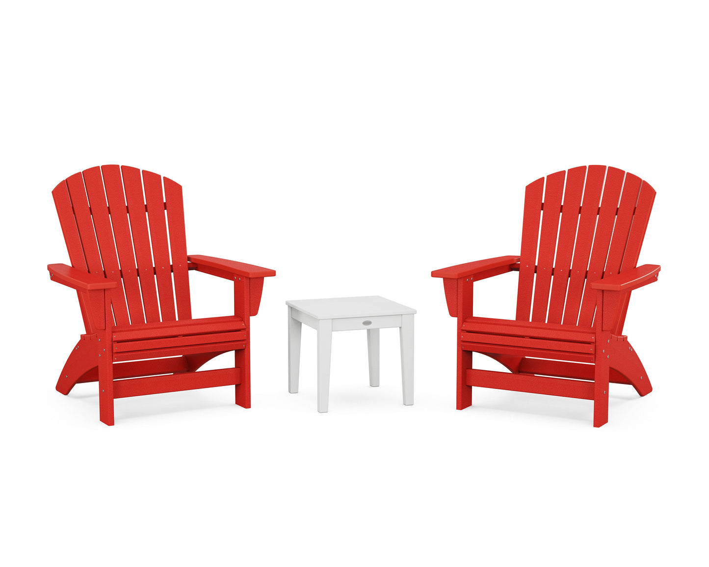 POLYWOOD 3-Piece Nautical Grand Adirondack Set — Sunset Red / White
