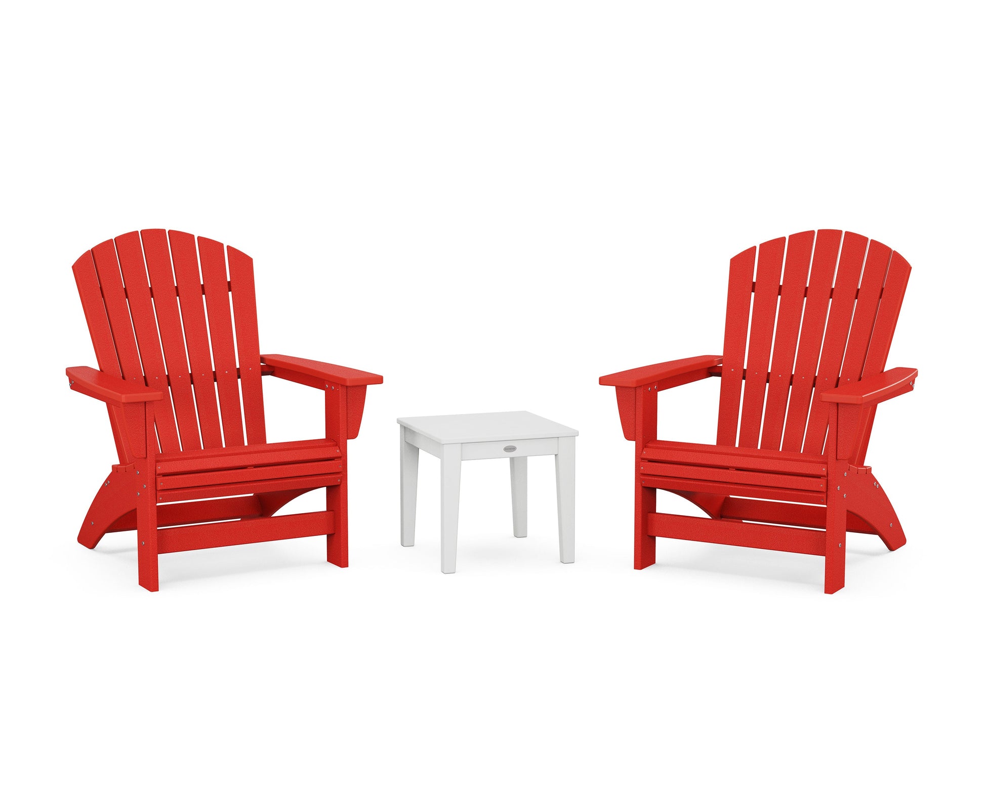 POLYWOOD 3-Piece Nautical Grand Adirondack Set — Sunset Red / White