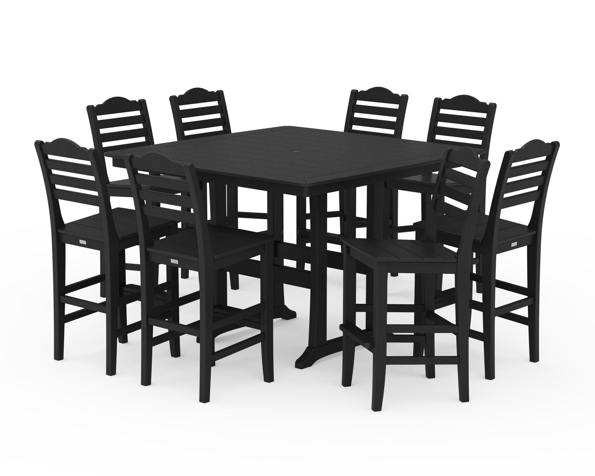 POLYWOOD Savannah Side Chair 9-Piece Square Bar Set with Trestle Legs — Black