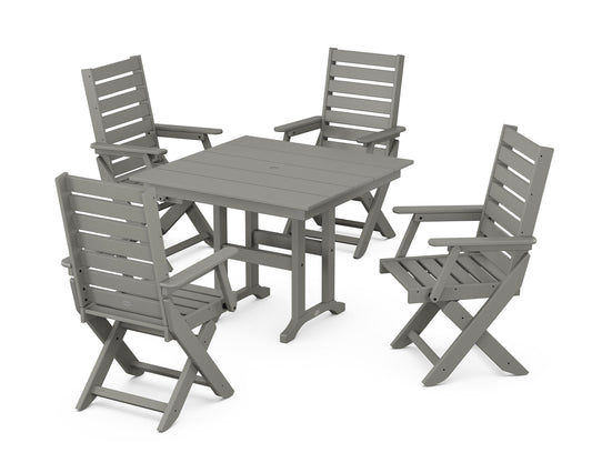 POLYWOOD Captain Folding Chair 5-Piece Farmhouse Dining Set — Slate Grey