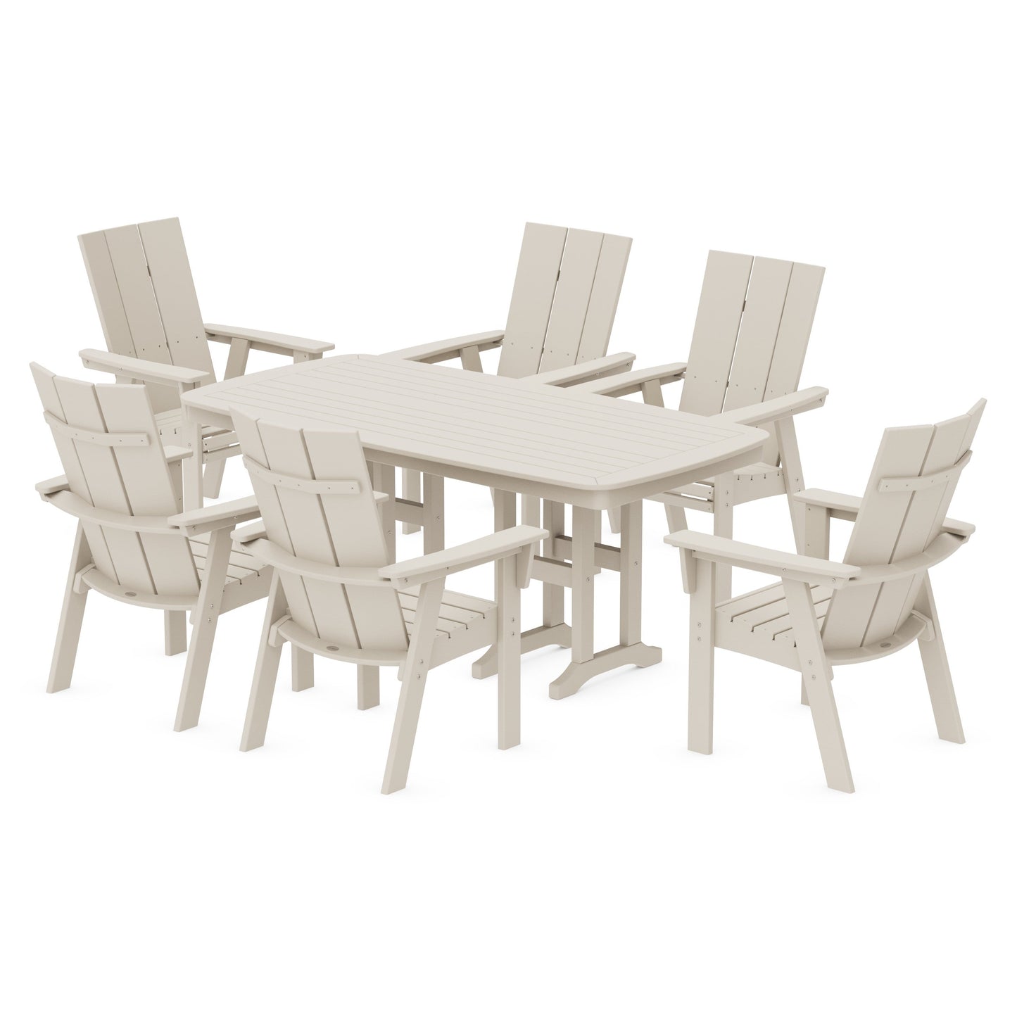 POLYWOOD Modern Curveback Adirondack 7-Piece Dining Set — Sand
