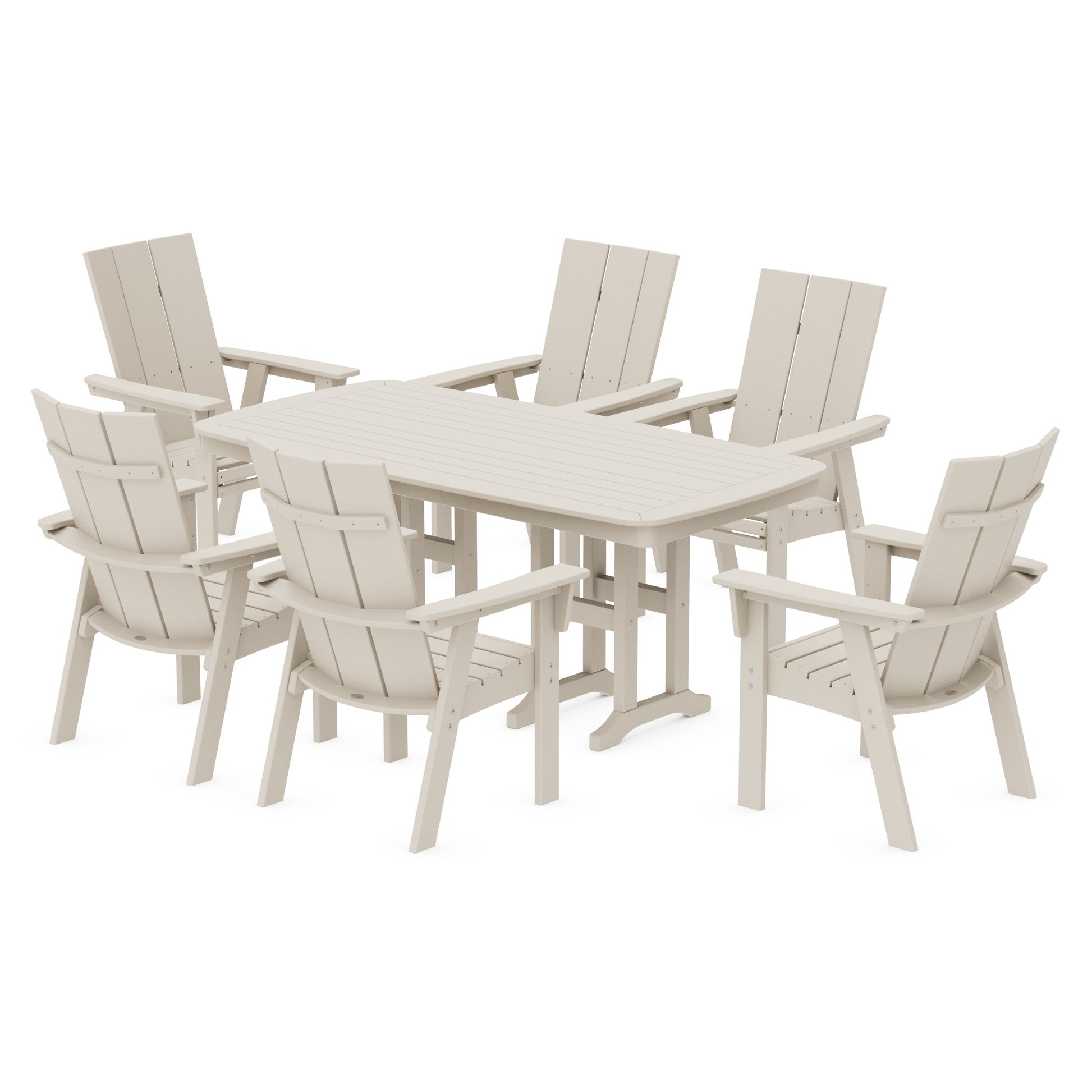 POLYWOOD Modern Curveback Adirondack 7-Piece Dining Set — Sand