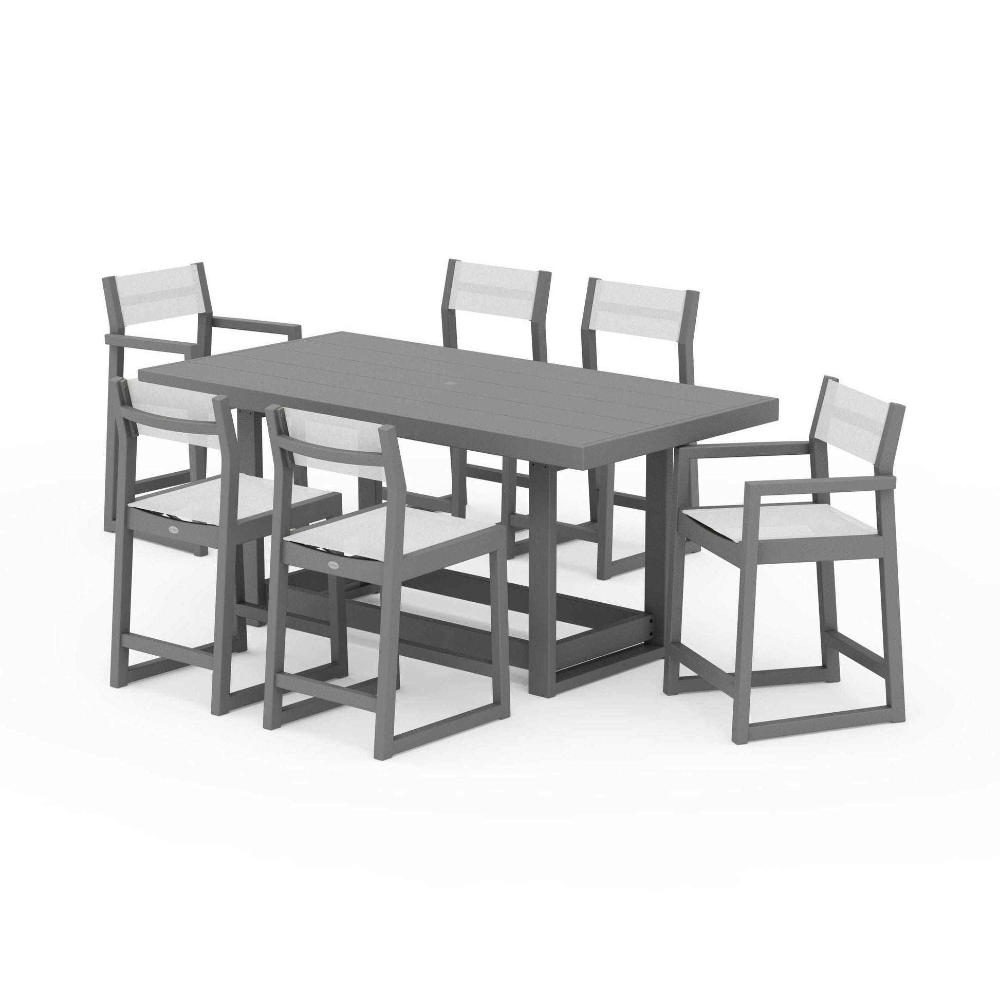 POLYWOOD EDGE Sling 7-Piece Counter Table Set — Slate Grey / White Sling