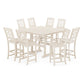 POLYWOOD Chinoiserie 9-Piece Square Side Chair Bar Set with Trestle Legs — Sand