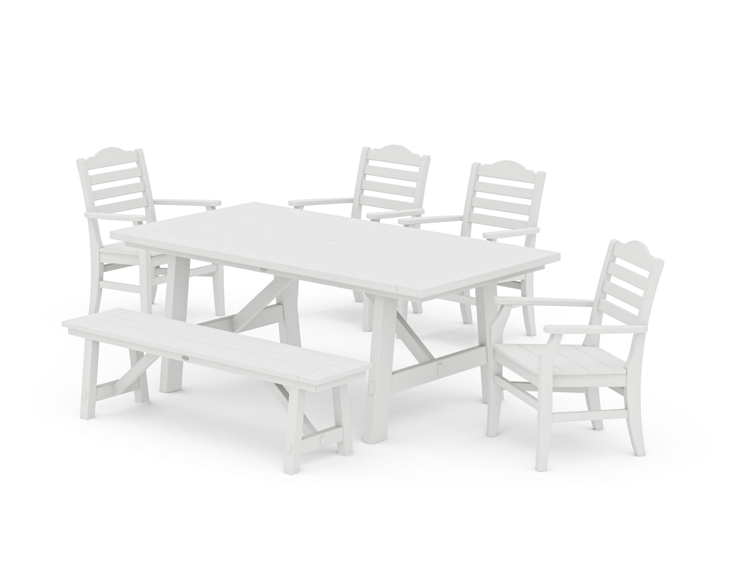 POLYWOOD Savannah 6-Piece Rustic Farmhouse Dining Set with Bench — Vintage White