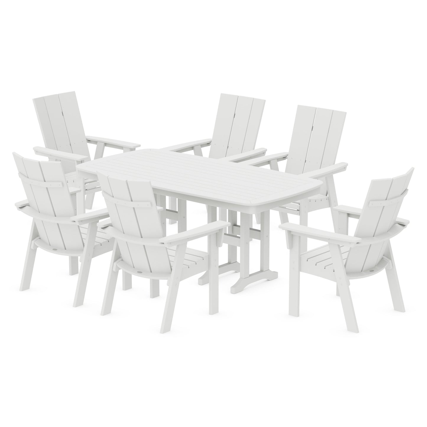 POLYWOOD Modern Curveback Adirondack 7-Piece Dining Set — White