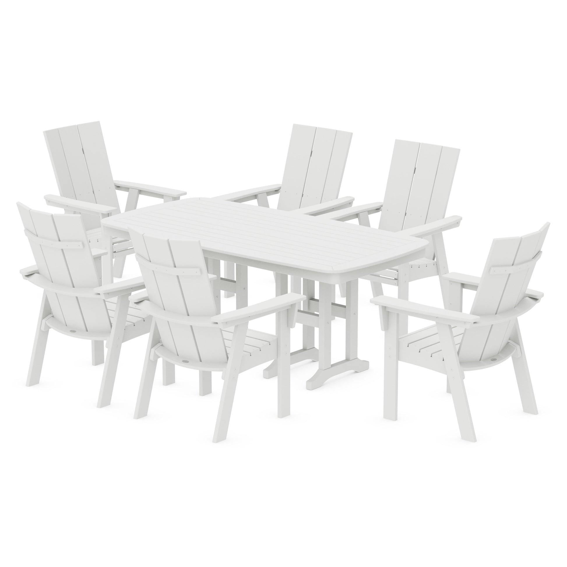 POLYWOOD Modern Curveback Adirondack 7-Piece Dining Set — White