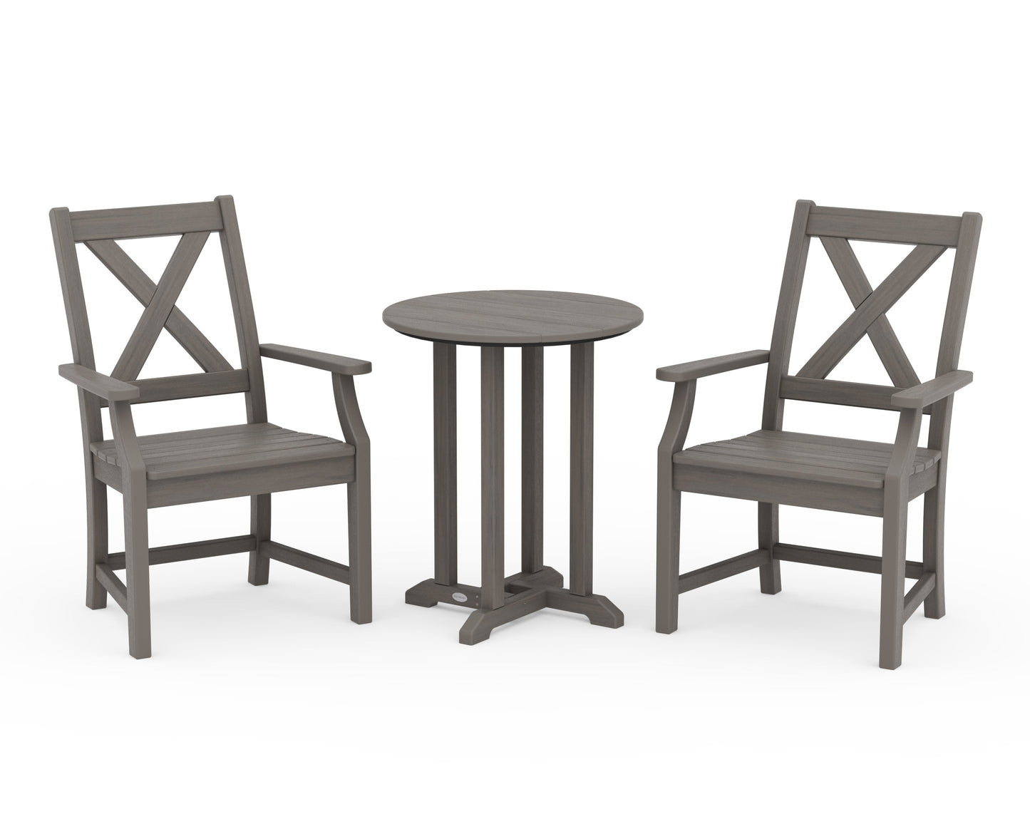 POLYWOOD Braxton 3-Piece Round Bistro Dining Set — Driftwood