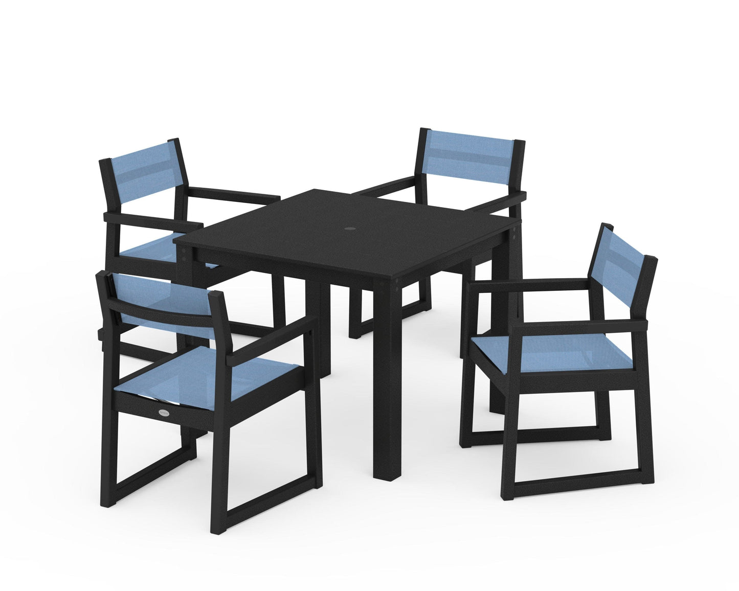 POLYWOOD EDGE Sling Arm Chair 5-Piece Parsons Dining Set — Black / Poolside Sling