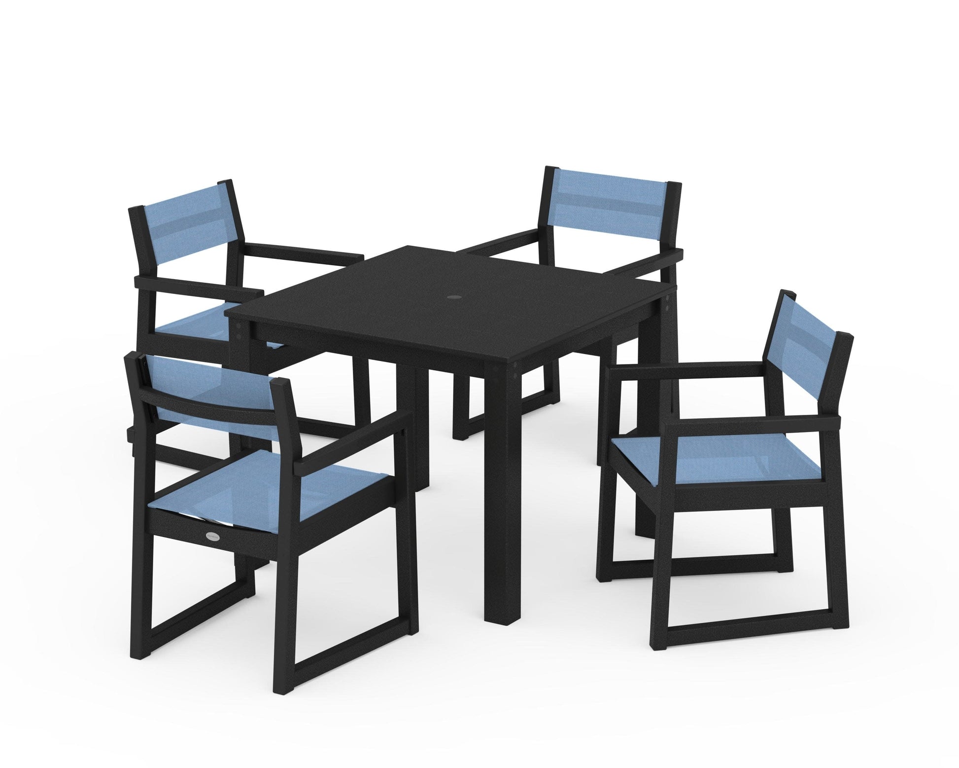 POLYWOOD EDGE Sling Arm Chair 5-Piece Parsons Dining Set — Black / Poolside Sling