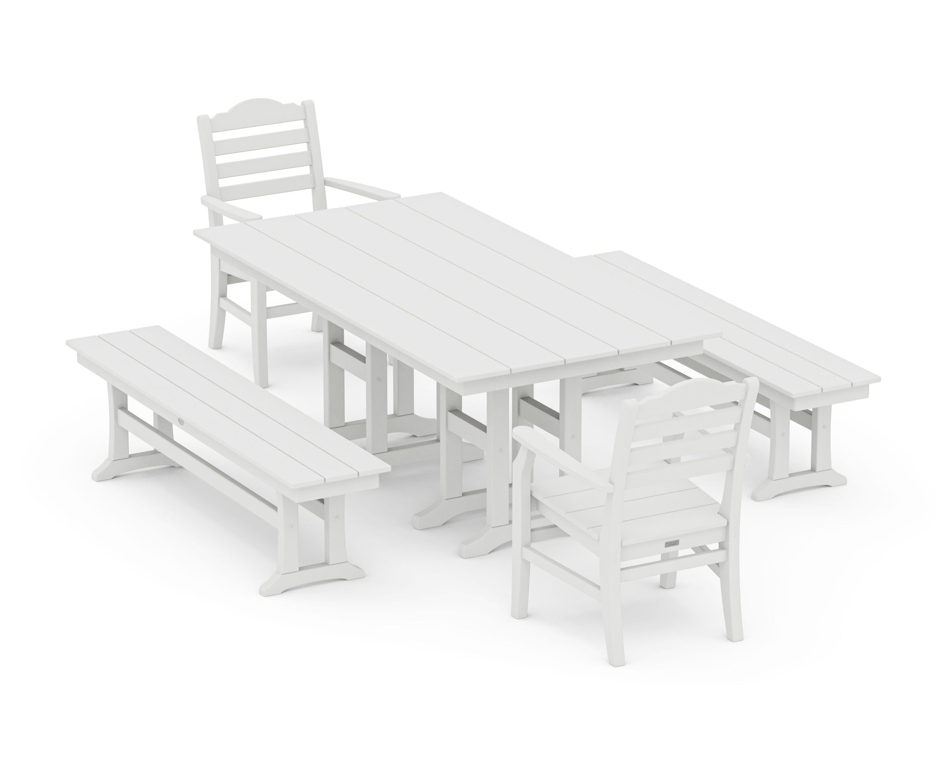 POLYWOOD Savannah 5-Piece Farmhouse Dining Set with Benches — Vintage White