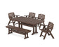 POLYWOOD Nautical Lowback 6-Piece Dining Set with Trestle Legs and Bench — Mahogany