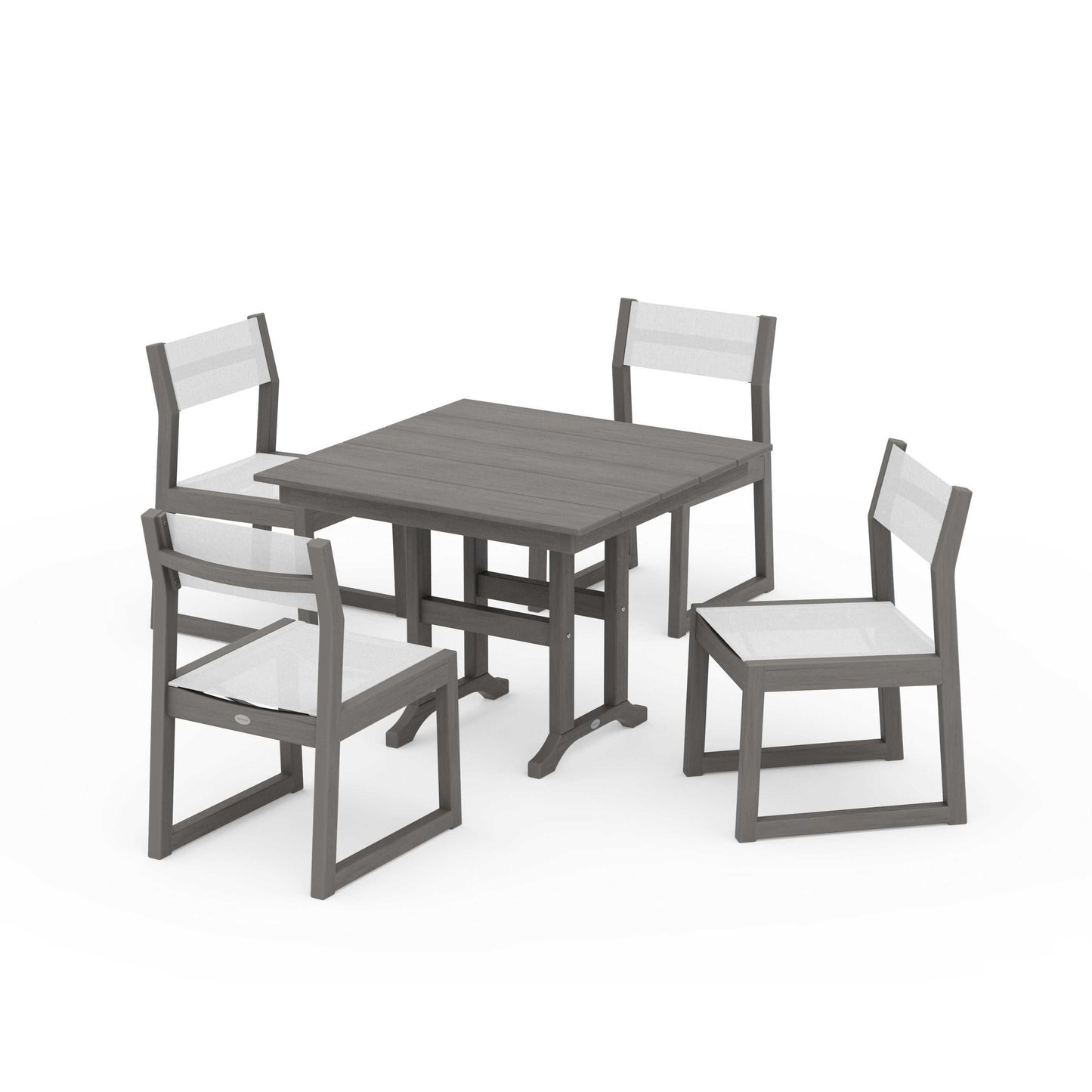 POLYWOOD EDGE Sling Side Chair 5-Piece Farmhouse Dining Set — Driftwood / White Sling