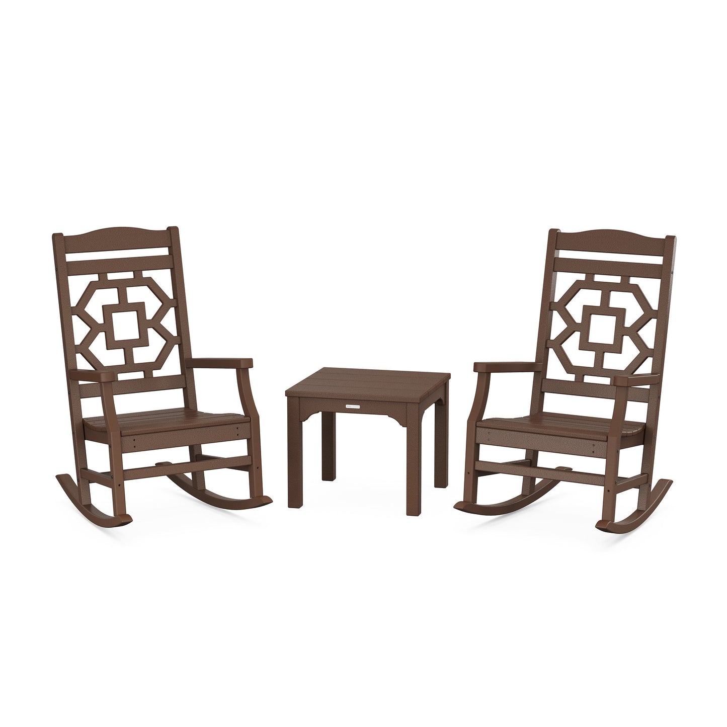 POLYWOOD Chinoiserie 3-Piece Rocking Chair Set — Mahogany