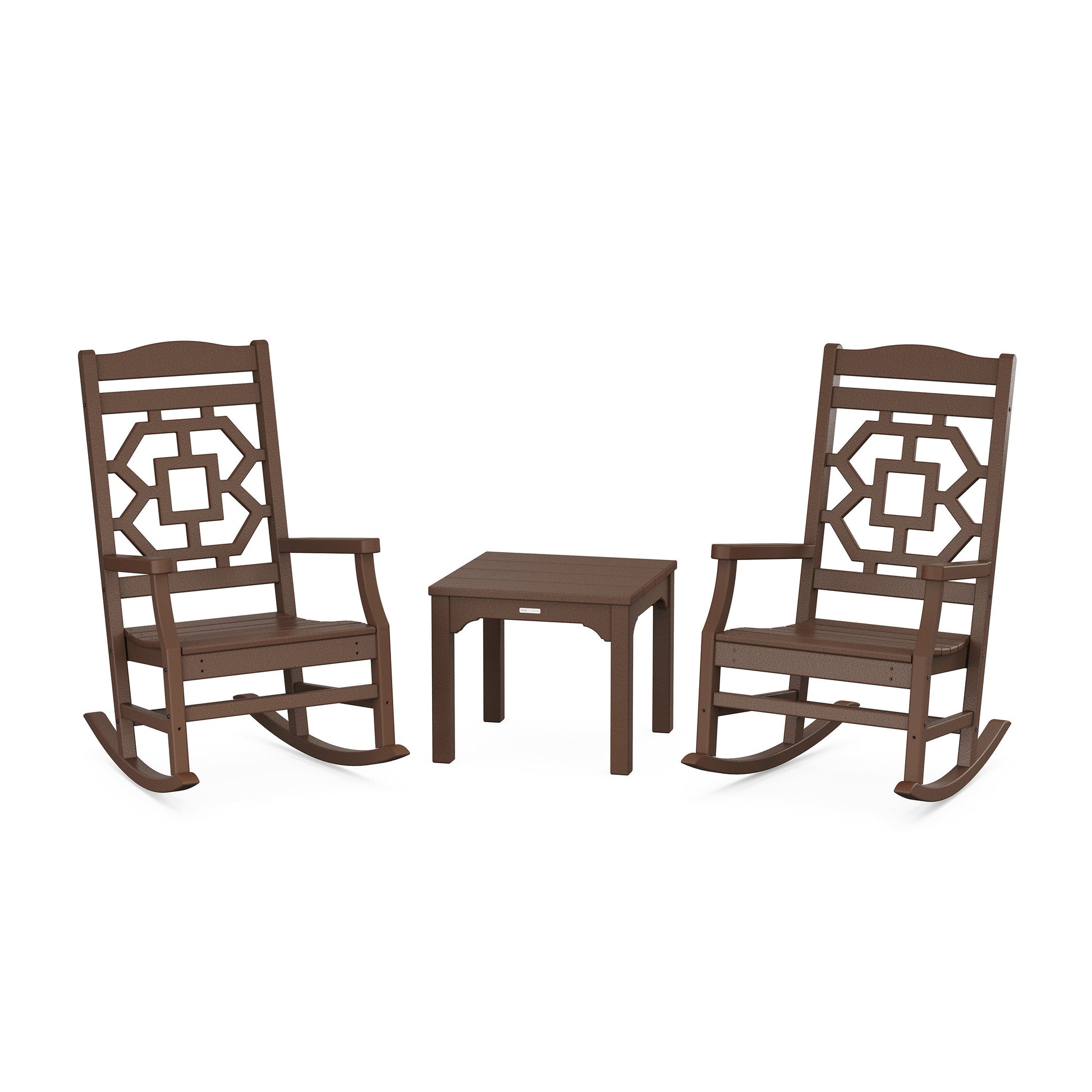POLYWOOD Chinoiserie 3-Piece Rocking Chair Set — Mahogany