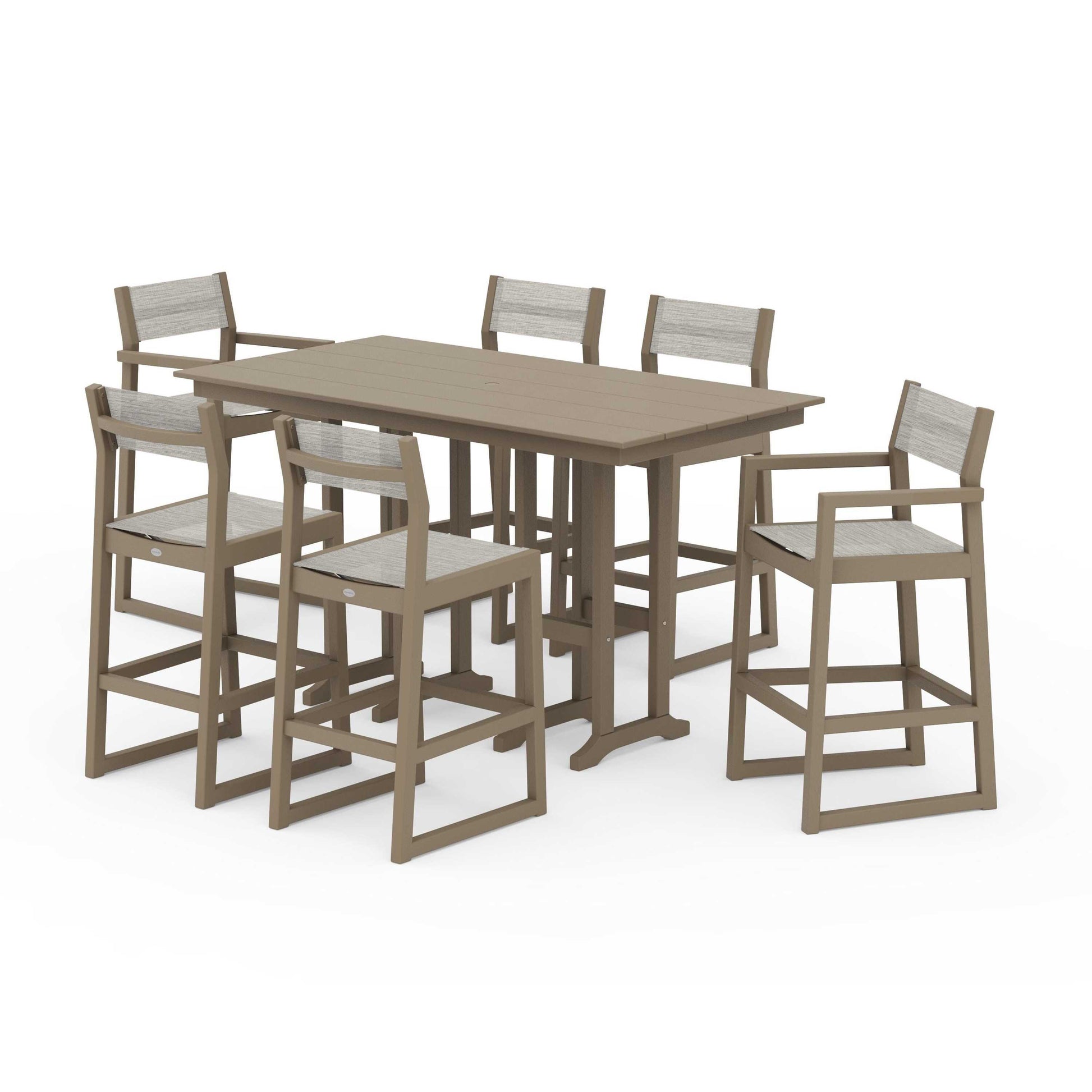 POLYWOOD EDGE Sling 7-Piece Farmhouse Bar Set — Vintage Sahara / Birch Sling