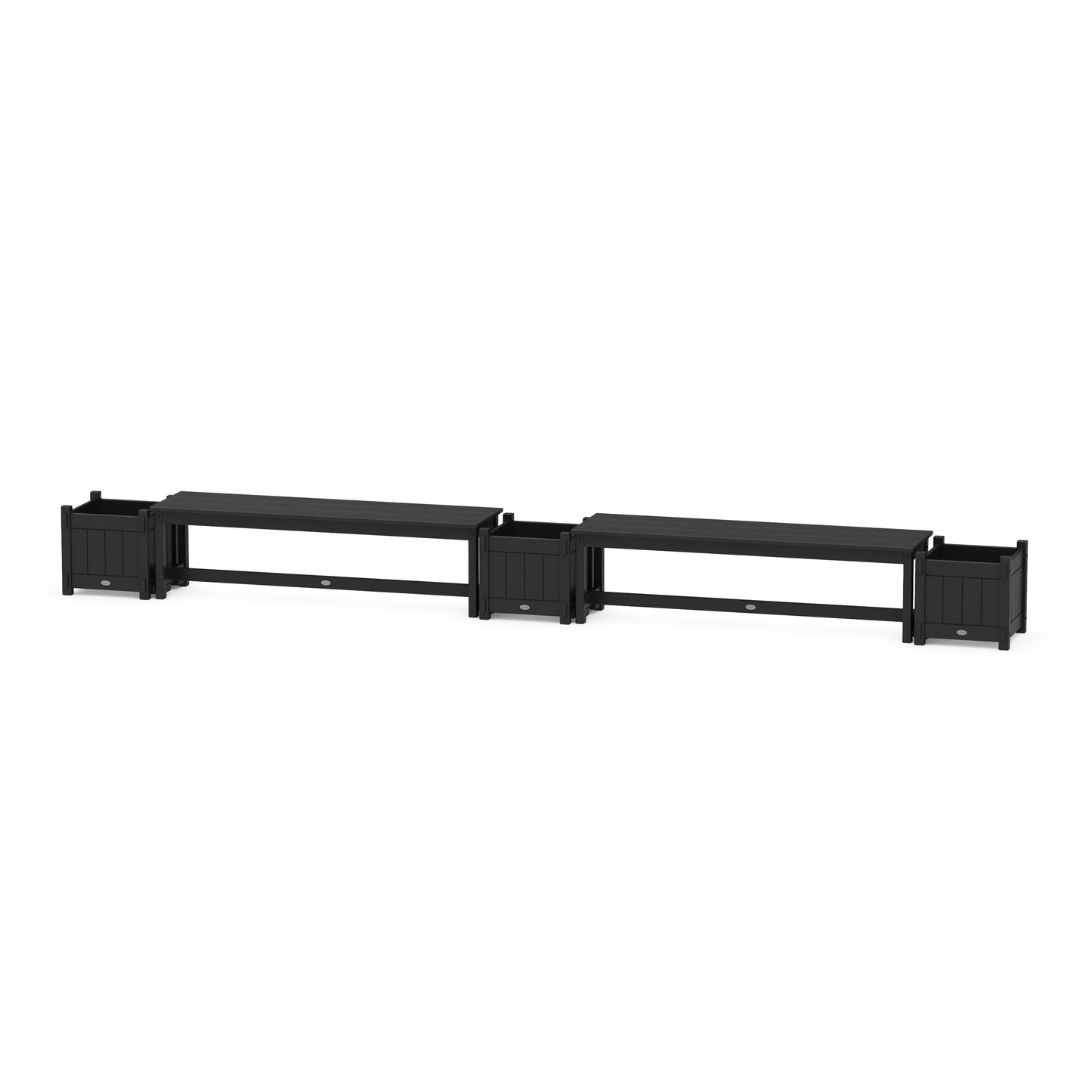 POLYWOOD 60" Vineyard Straight Double Planter Bench Set — Black