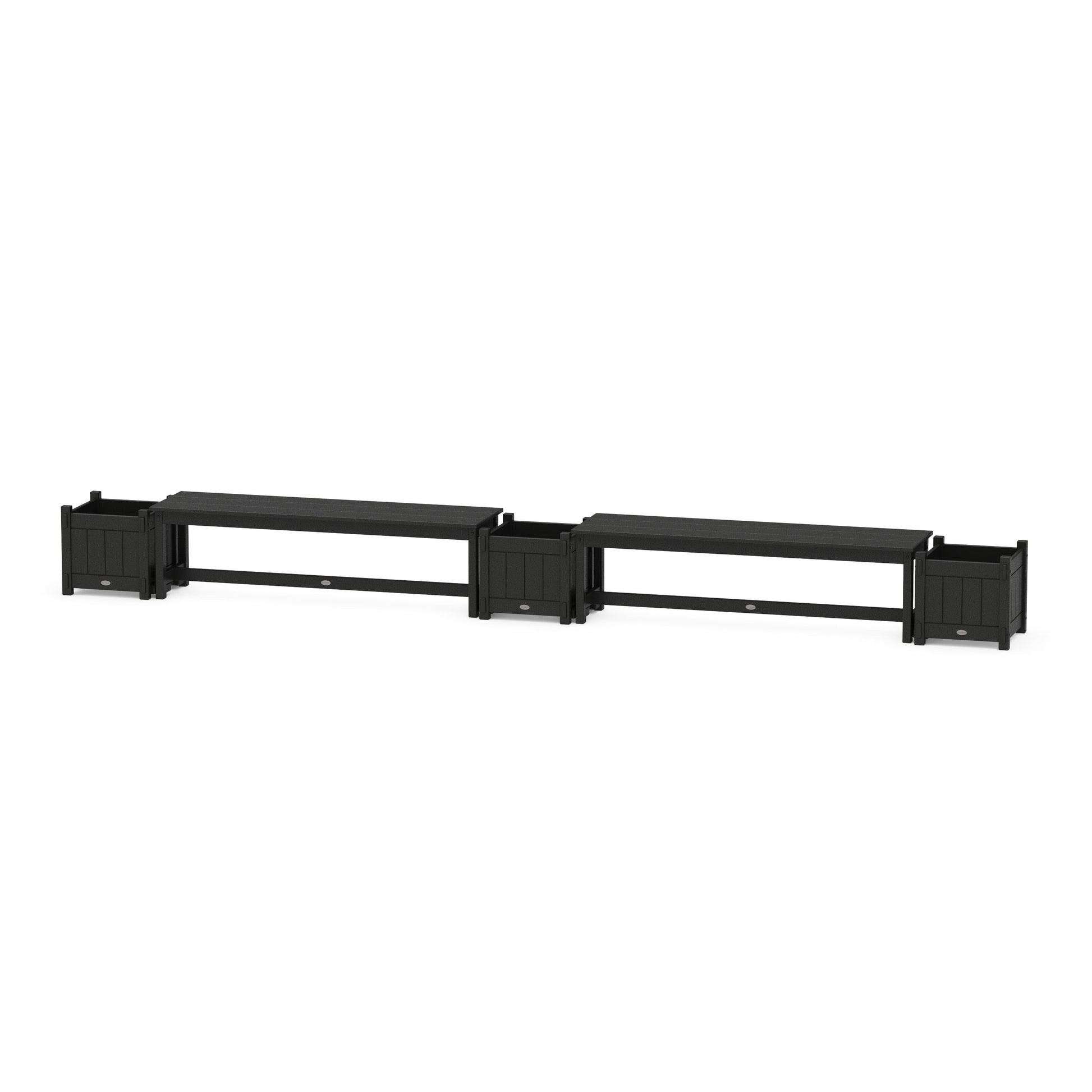 POLYWOOD 60" Vineyard Straight Double Planter Bench Set — Black