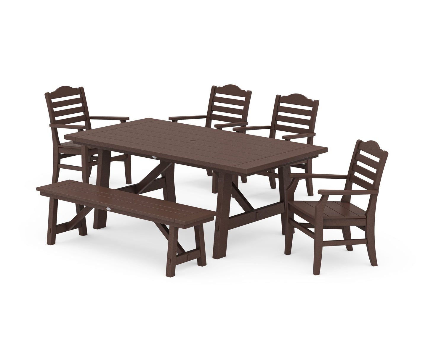 POLYWOOD Savannah 6-Piece Rustic Farmhouse Dining Set with Bench — Mahogany