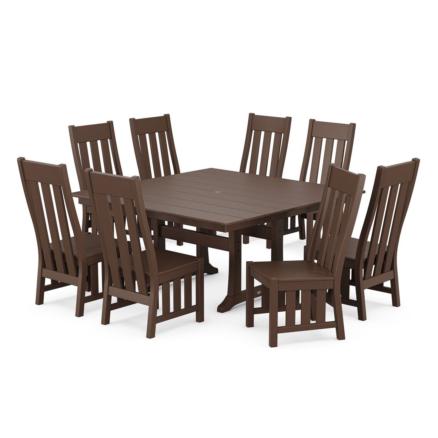 POLYWOOD Acadia Side Chair 9-Piece Square Farmhouse Dining Set with Trestle Legs — Mahogany