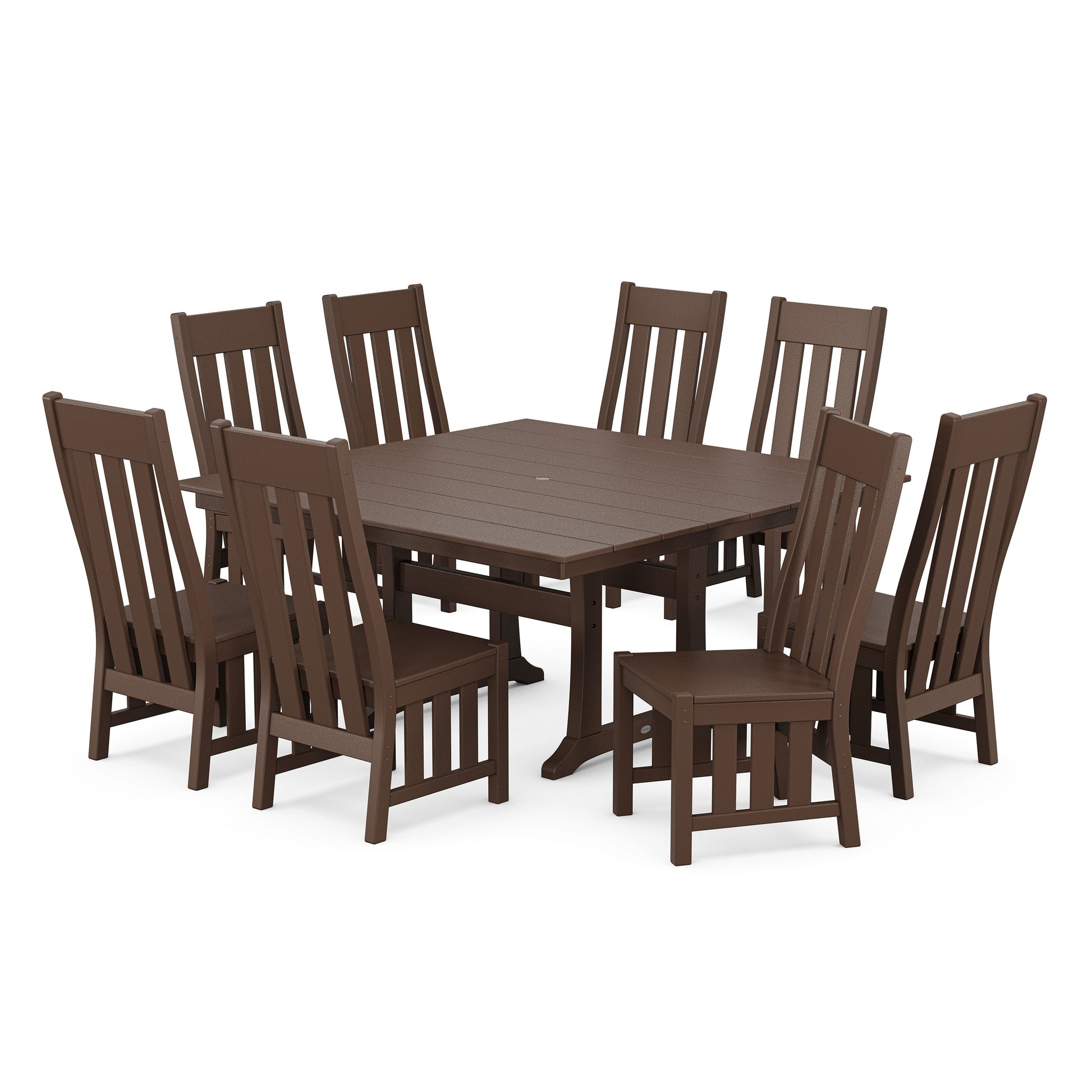 POLYWOOD Acadia Side Chair 9-Piece Square Farmhouse Dining Set with Trestle Legs — Mahogany