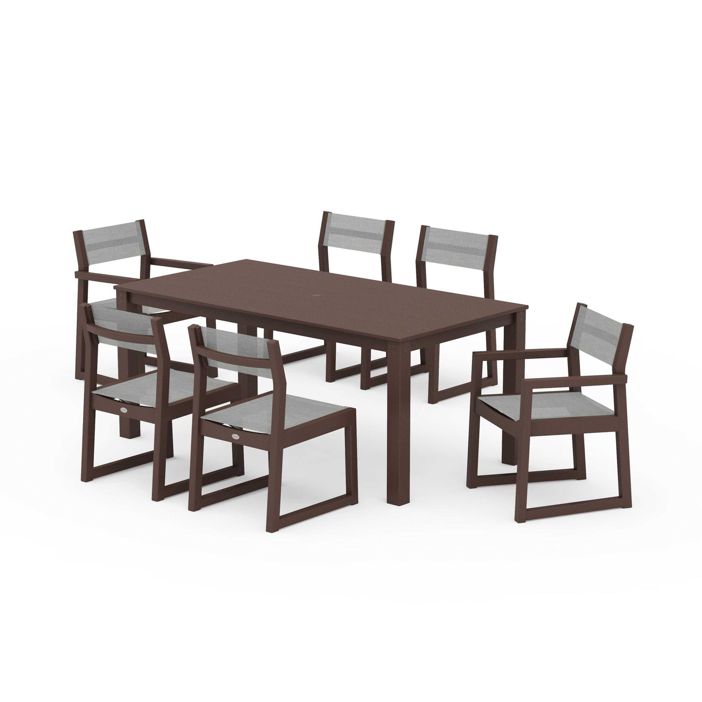 POLYWOOD EDGE Sling 7-Piece Parsons Dining Set — Mahogany / Metallic Sling
